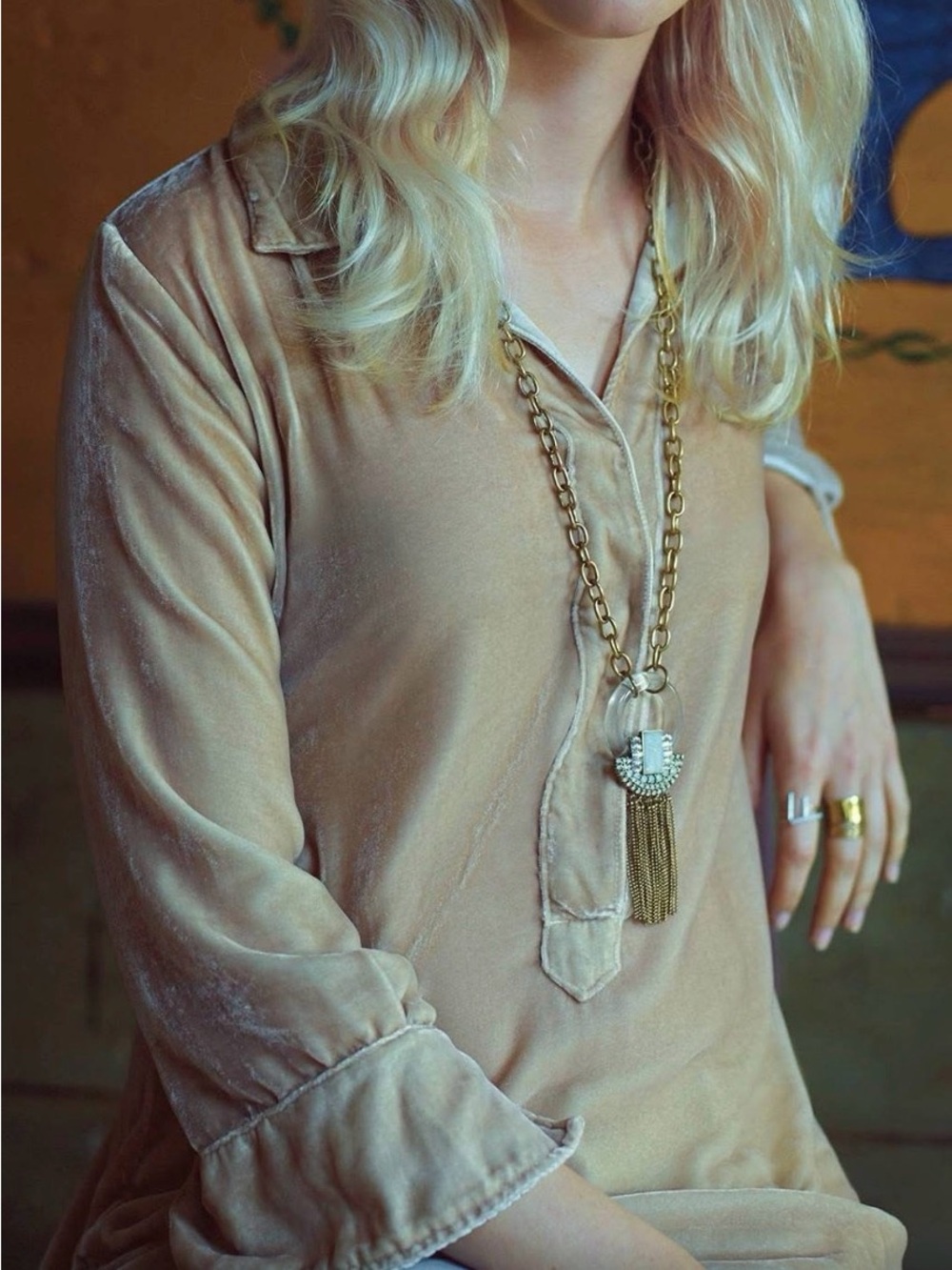 Anthropologie Blue Tassel Silk Velvet Evalina Top NWT Size Medium - Picture 4 of 7